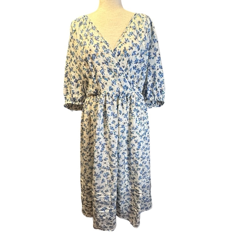 Lane Bryant Floral Print Puff Sleeve Dress Blue Flowers‎ NWT Size 14 #1135862